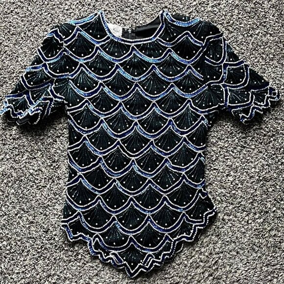 Laurence Kazar Tops - Vintage Laurence Kazan Blouse Womens Small Black 100% Silk, Sequin Detailing